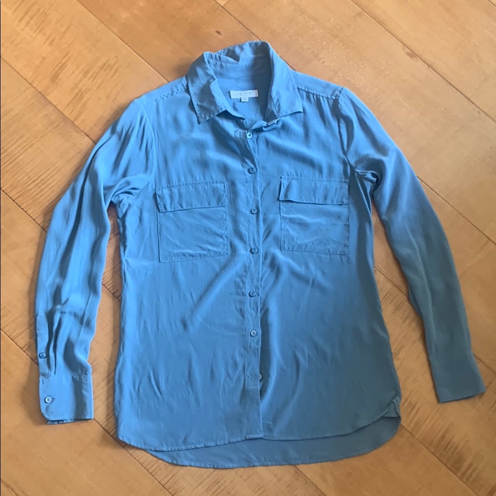 Women’s Blue Silk Button-Up Shirt